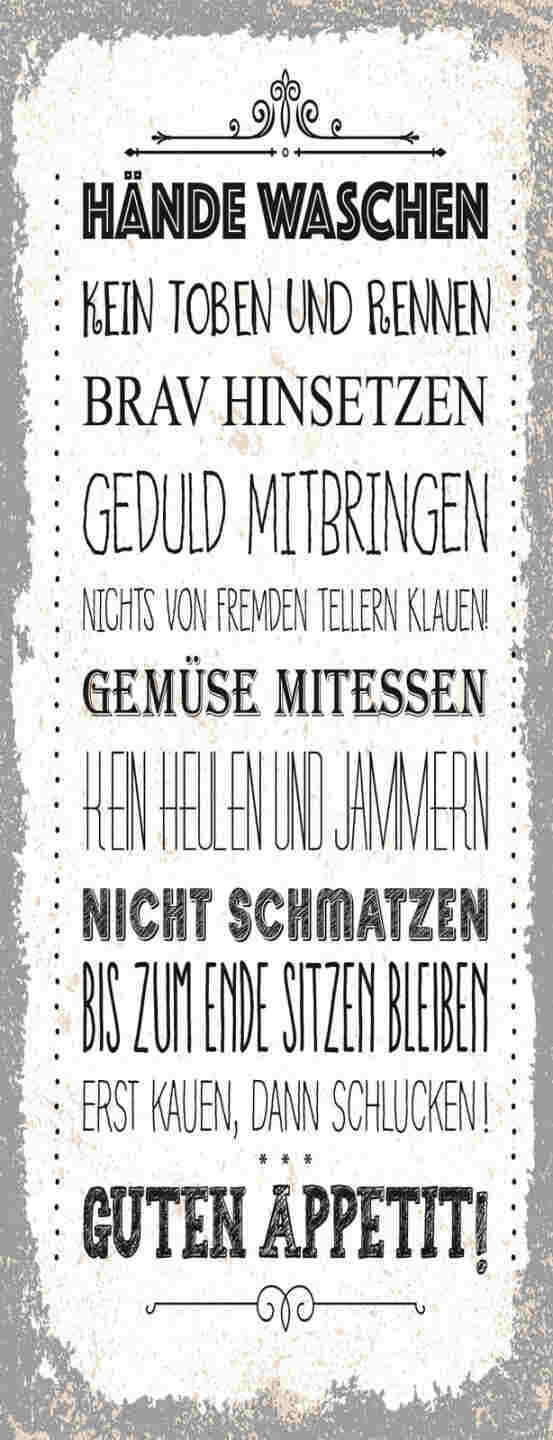 Schild Guten Appetit Hände Waschen Nicht Schmatzen Kauen 27x10 Blech od.Holz