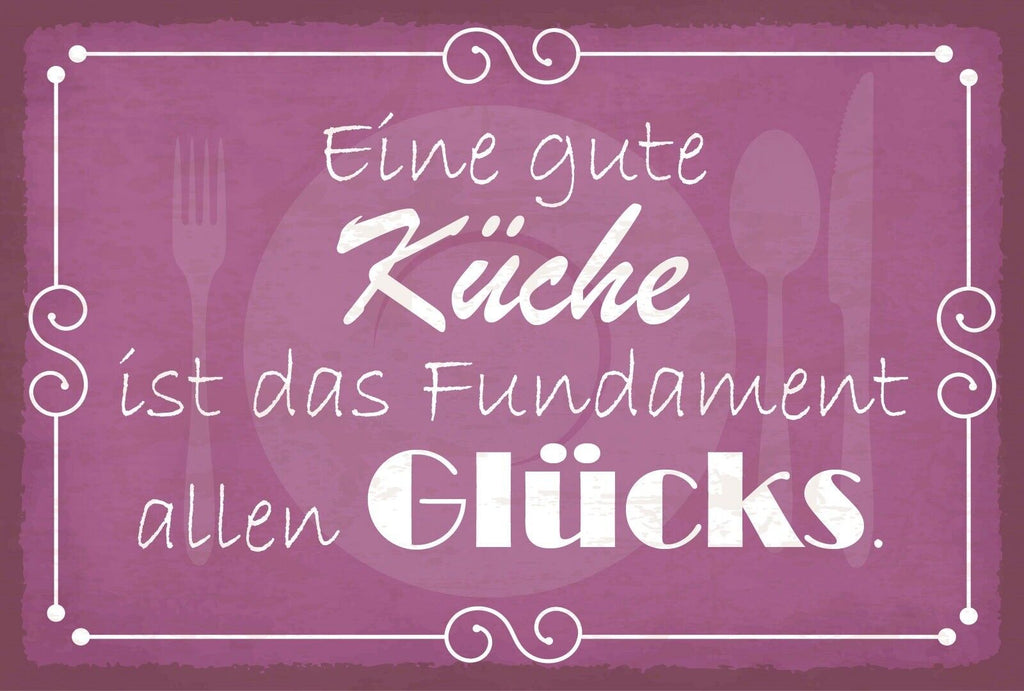 Schild Küche Fundamt Glück Kochen Essen 12x18 / 20x30 / 30x40 Blech od. Holz
