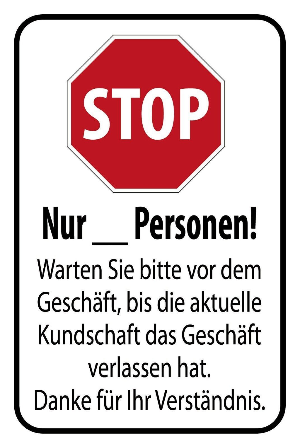 Schild Stop Personen Geschäft Corona Virus 12x18 / 20x30 / 30x40 Blech od. Holz