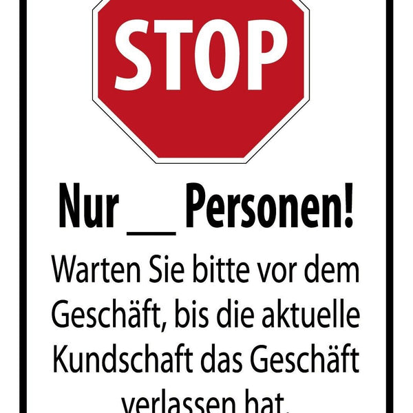 Schild Stop Personen Geschäft Corona Virus 12x18 / 20x30 / 30x40 Blech od. Holz