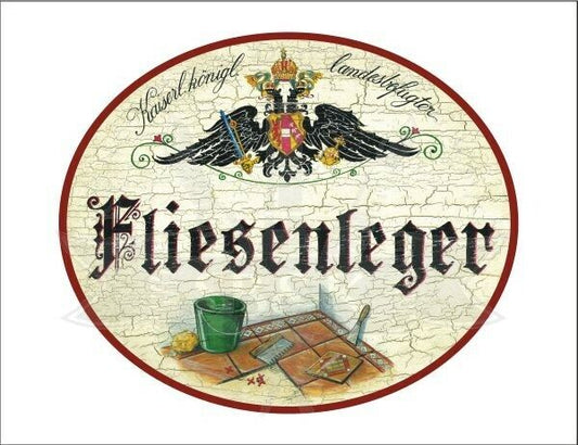 KuK Nostalgie Holzschild - Landesbefugter Fliesenleger - Werkzeug TH