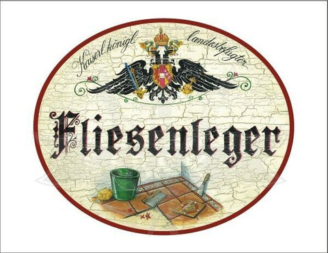 KuK Nostalgie Holzschild - Landesbefugter Fliesenleger - Werkzeug TH