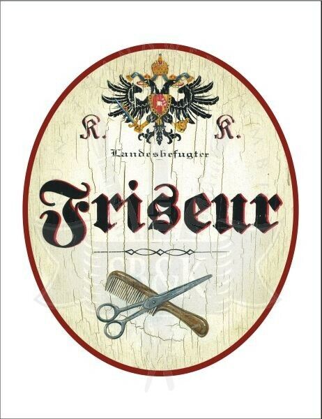 KuK Nostalgie Holzschild - Landesbefugter Friseur - Schere Kamm TH