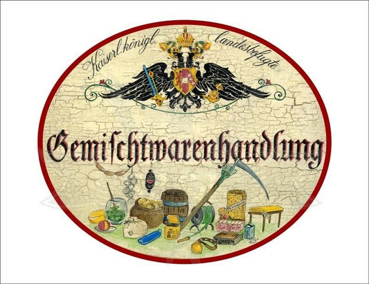 KuK Nostalgie Holzschild - Landesbefugte Gemischtwarenhandlung TH