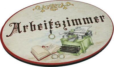 Türschild Arbeitszimmer Antiker Stil Birkensperrholz Holzschild 13 x 18 Oval