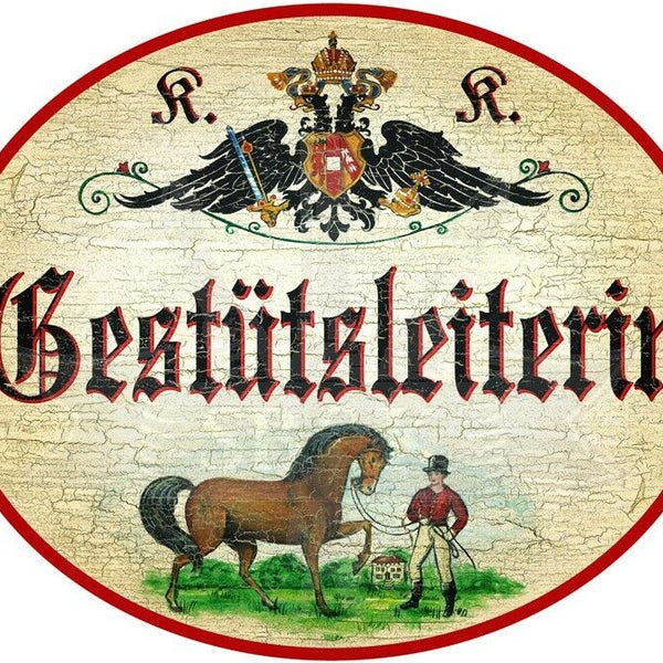 KuK Nostalgie Holzschild - Gestütsleiterin - Pferd Reiterin TH