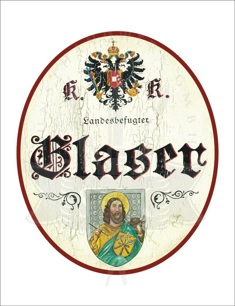 KuK Nostalgie Holzschild - Landesbefugter Glaser - Werkzeuge TH