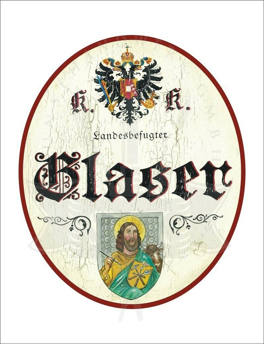 KuK Nostalgie Holzschild - Landesbefugter Glaser - Werkzeuge TH