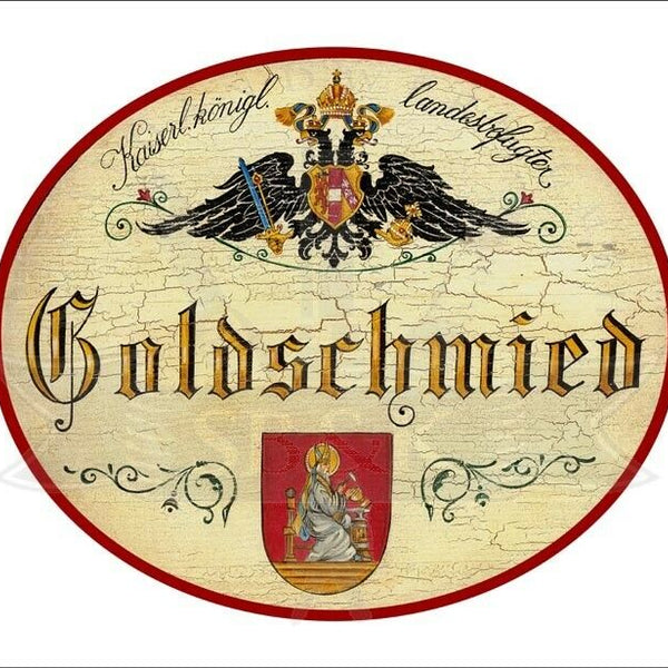 KuK Nostalgie Holzschild - Landesbefugter Goldschmied - Wappen TH