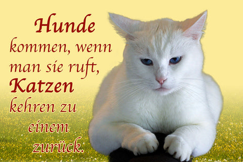 Schild Spruch Hunde kommen wenn man sie ruft Katzen kehren zu einem zurück JW