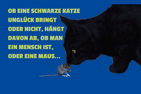 Schild Spruch Ob eine schwarze Katze Unglück bring oder nicht Mensch Maus JW