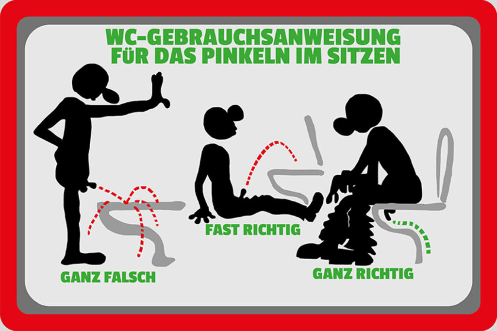 Schild Spruch WC-Gebrauchsanweisung für das Pinkeln im Sitzen Ganz falsch JW