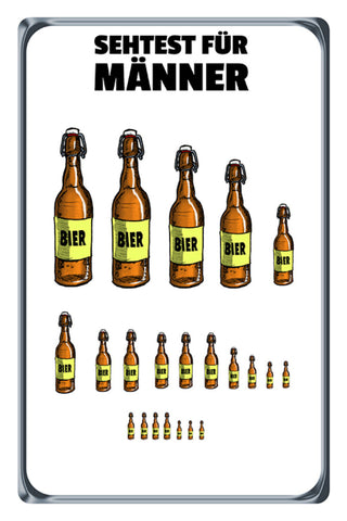 Schild Spruch Sehtest für Männer Bierflaschen Alkohol JW