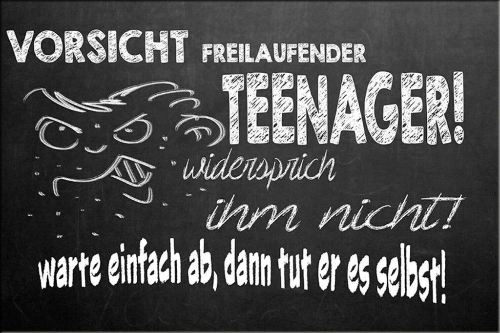 Schild Spruch Vorsicht freilaufender Teenager Widersprich ihm nicht warte JW