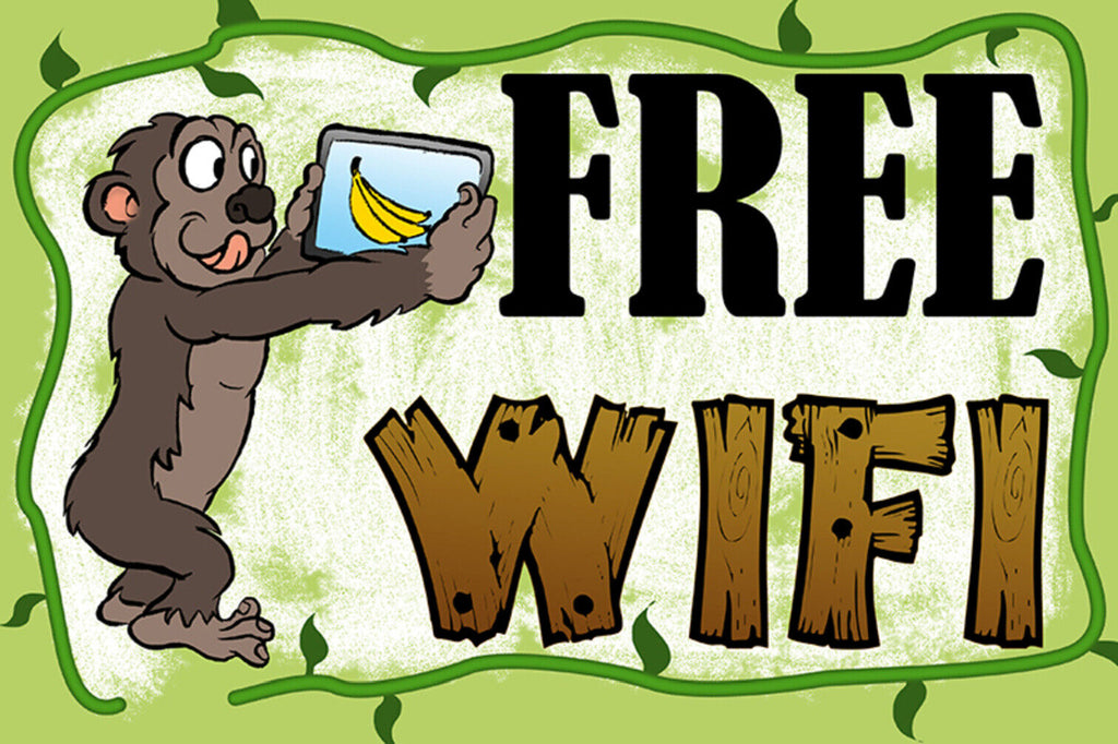 Schild Spruch Free WiFi Gratis WiFi WLan Affe Tablet JW