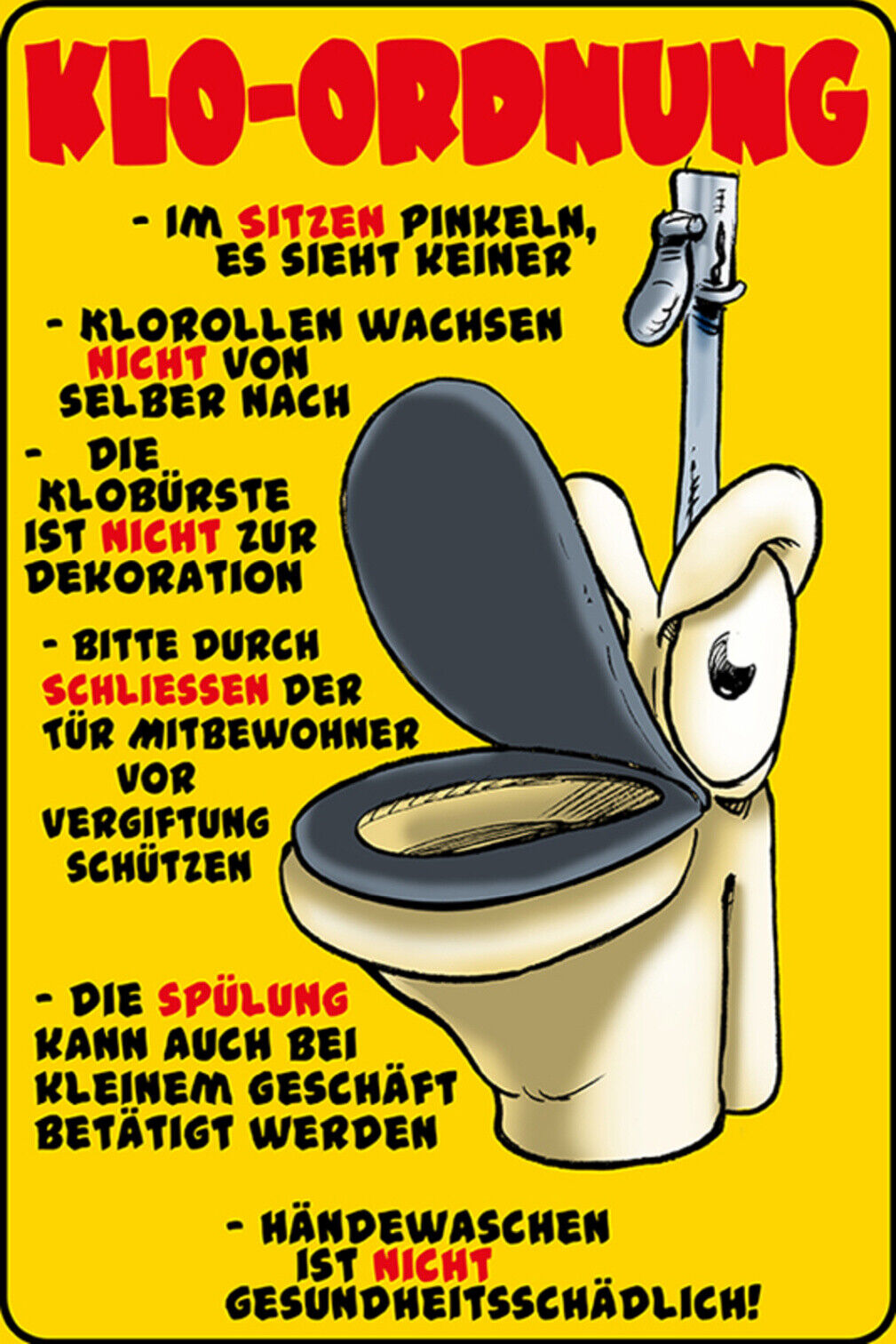 Schild Spruch Klo-Ordnung Regeln Toilette Klorollen wachsen nicht von selber JW