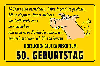 Schild Spruch Herzlichen Glückwunsch zum 50. Geburtstag Schwein JW