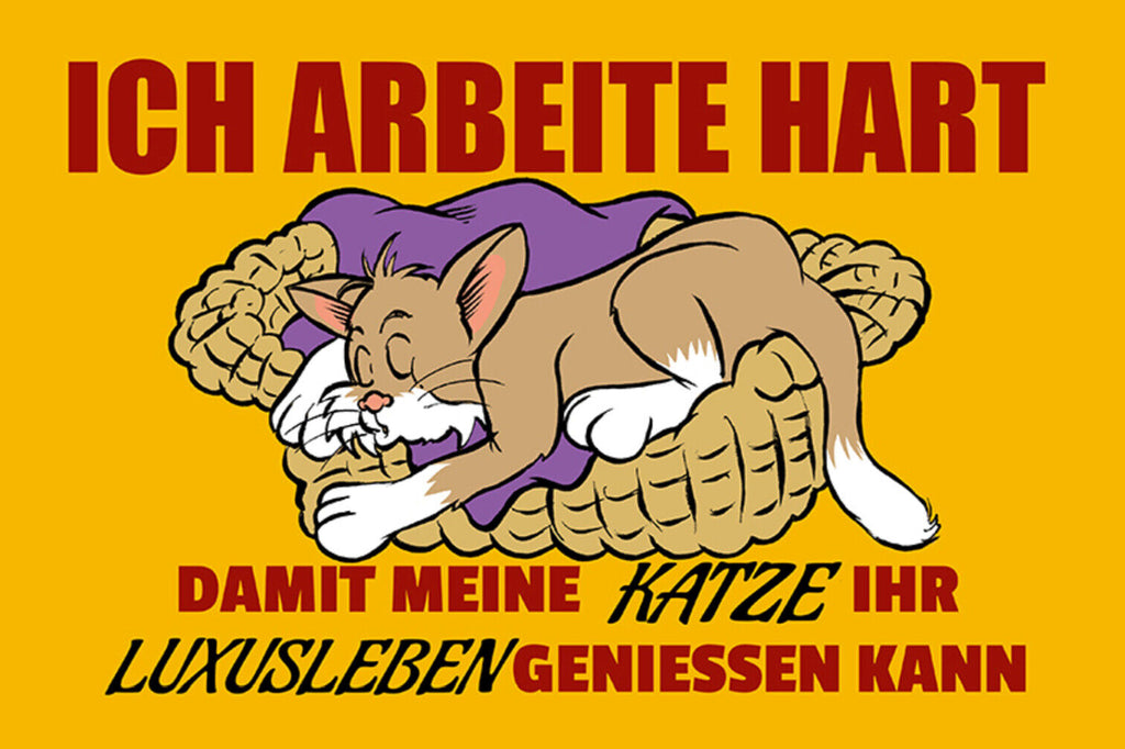 Schild Spruch Ich arbeite hart damit meine Katze ihr Luxusleben genießen kann JW