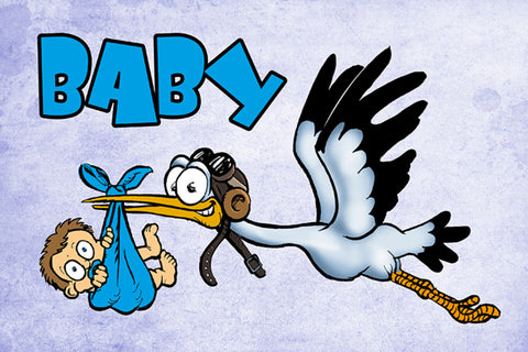 Schild Spruch Baby Junge Blau Storch JW