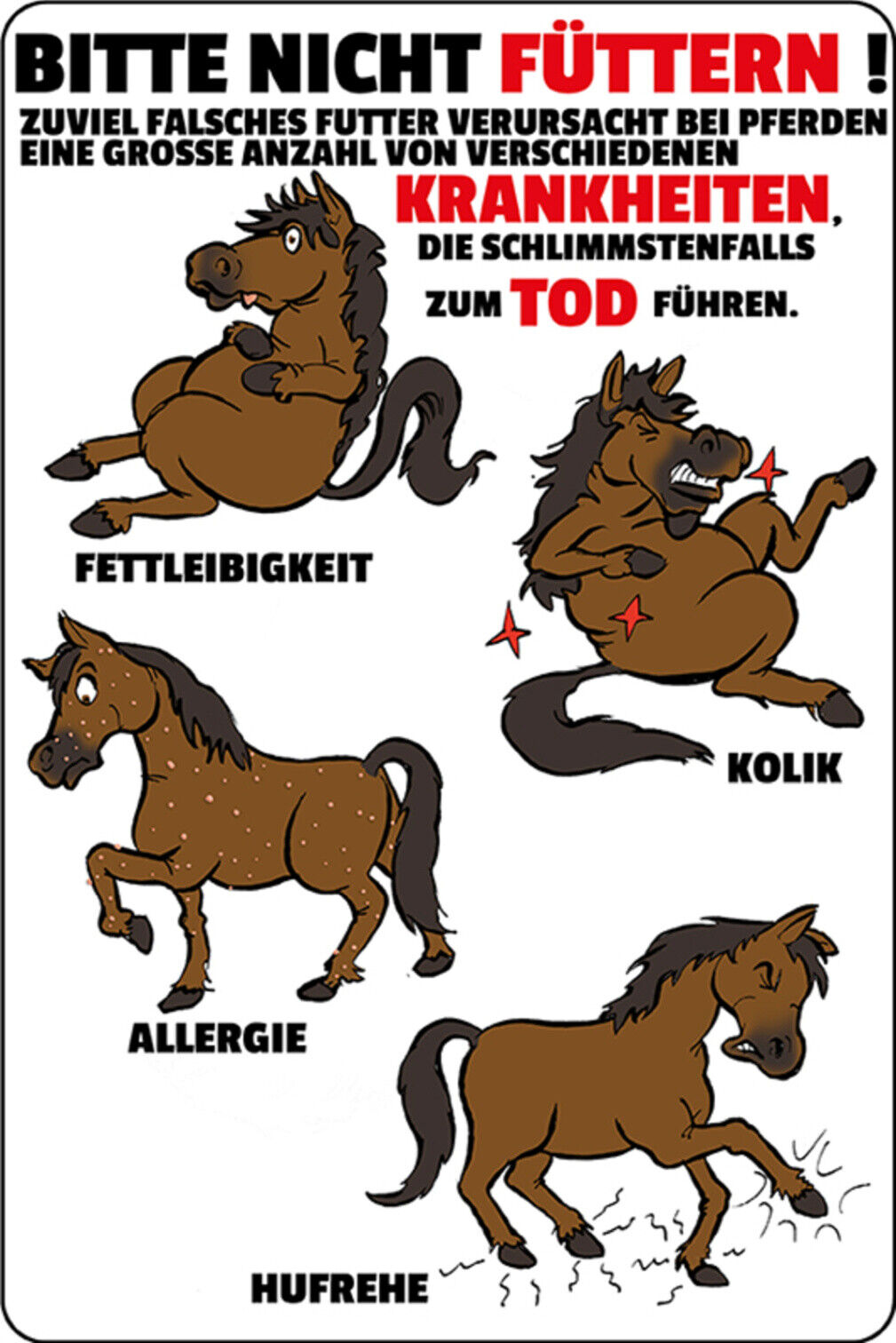 Schild Spruch Pferd bitte nicht füttern Krankheiten zum Tode führen JW