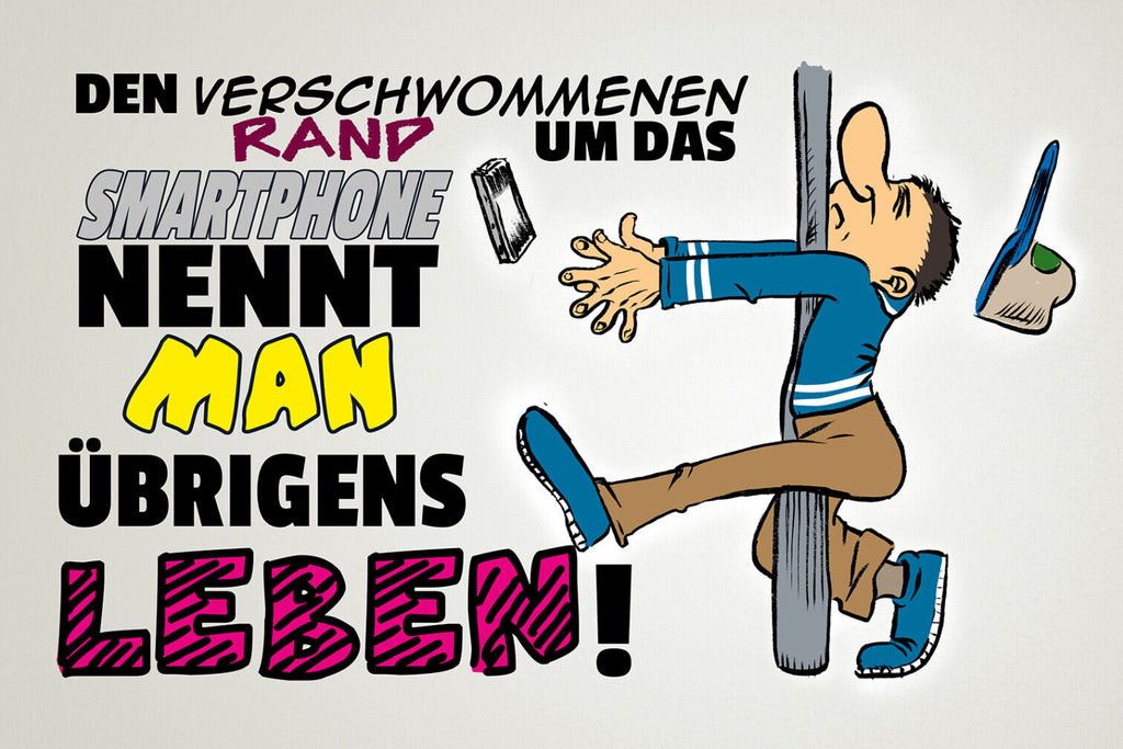 Schild Spruch Verschwommenen Rand um das Smartphone nennt man Leben Nerd JW