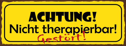 Schild Achtung Nicht Therapierbar Gestört Verrückt Therapie 27x10 Blech od.Holz