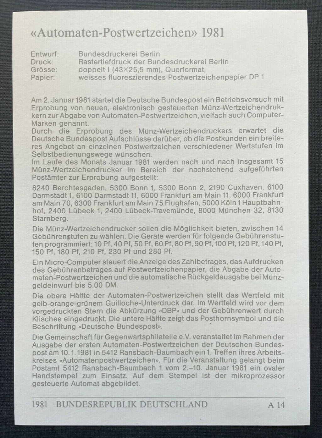Brief Bundespost Ransbach Baumbach 1981 Deutschland ca.14,7x10,5cm 410327