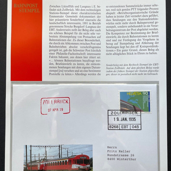 Brief EBT Station Zollbrück Stempel Einnehmerei Schweiz ca.16,1x11,4cm 410333