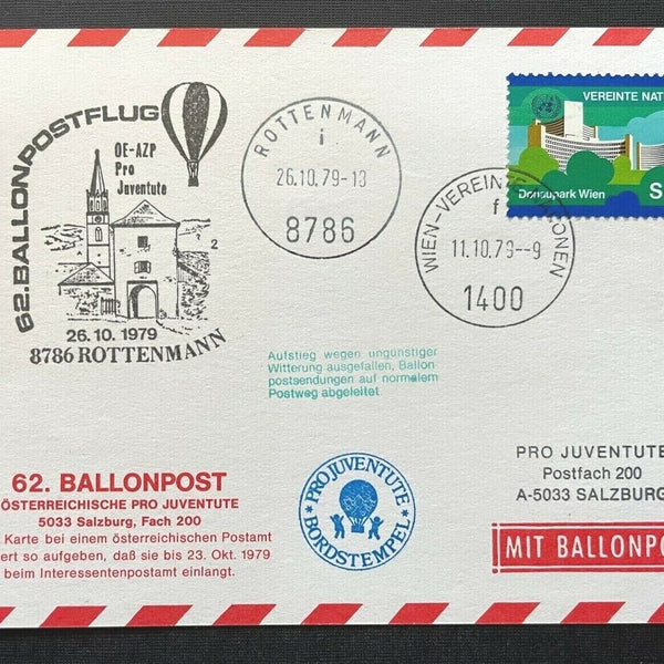 Brief 62.Ballonpost-Flug Bordstempel Rottenmann 1979 ca.14,8x10,6cm 410349