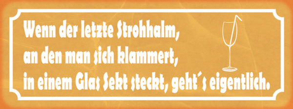 Schild Wenn Der Letzte Strohhalm An Dem Man Sich Klammert In Glas Sekt Steckt
