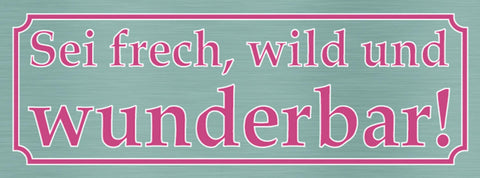 Schild Sei Frech Wild & Wunderbar Einzigartig Jung Aktiv 27 x 10 Blech od. Holz