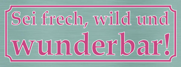 Schild Sei Frech Wild & Wunderbar Einzigartig Jung Aktiv 27 x 10 Blech od. Holz