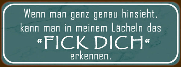 Schild Wenn Man Ganz Genau Hinsieht Kann In Meinem Lächeln Fick Dich Erkennen