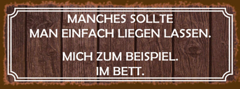 Schild Manches Sollte Man Liegen Lassen Mich Zum Beispiel Im Bett 27x10