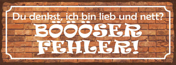 Schild Du Denkst Ich Bin Lieb & Nett Böööser Fehler Böse 27x10 Blech od.Holz