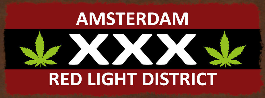 Schild Amsterdam Red Light District Hanf Cannabis Holland 27x10 Blech od.Holz