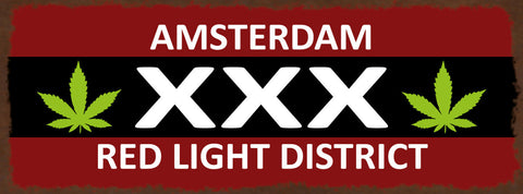 Schild Amsterdam Red Light District Hanf Cannabis Holland 27x10 Blech od.Holz