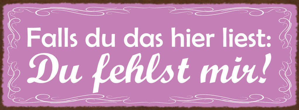Schild Falls Du Das Hier Liest Du Fehlst Mir Vermissen Liebe 27x10 Blech od.Holz