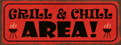 Schild Grill & Chill Area Grillen Ausruhen Bereich Relaxen 27x10 Blech od.Holz