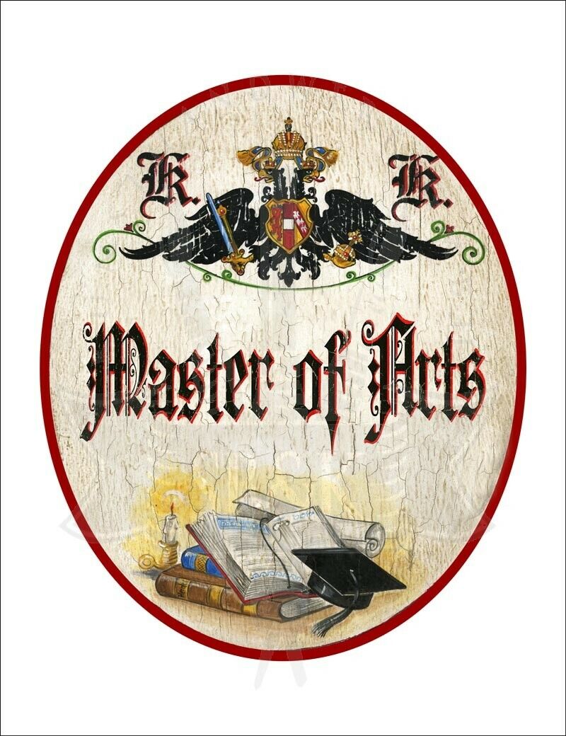 KuK Nostalgie Holzschild - Master of Arts - Bücher Studentenhut TH