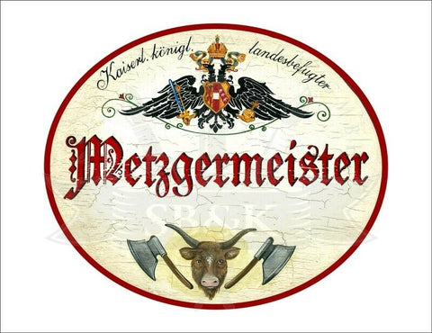 KuK Nostalgie Holzschild - Landesbefugter Metzgermeister -Ochse Fleischerbeil TH