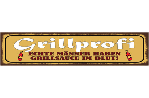 Schild Grill Profi Echte Männer Haben Sauce Im Blut BBQ 46 x 10 Blech od. Holz