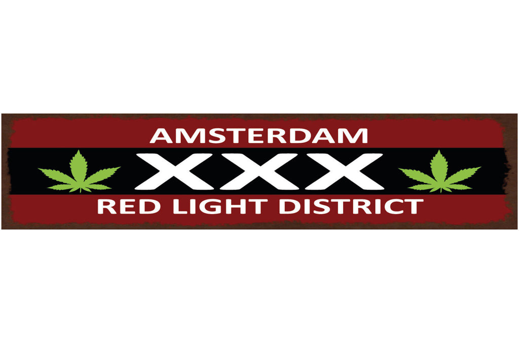 Schild Amsterdam Red Light District XXX Hanf Holland 46 x 10 Blech od.Holz
