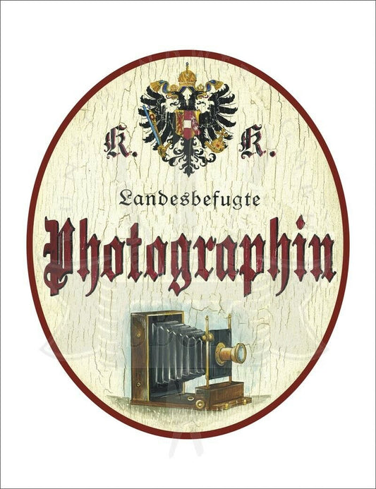 KuK Nostalgie Holzschild - Landesbefugte Photographin -Fotoapparat Fotokamera TH