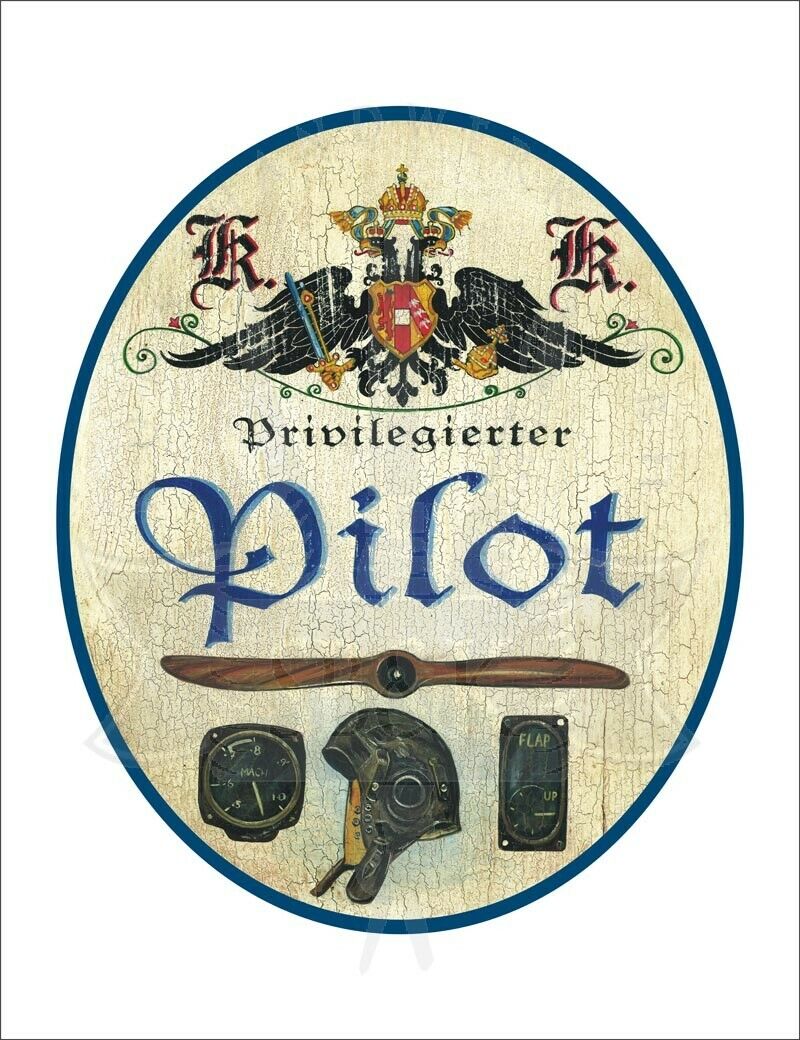 KuK Nostalgie Holzschild - Privilegierter Pilot - Propeller Helm Höhenmesser TH
