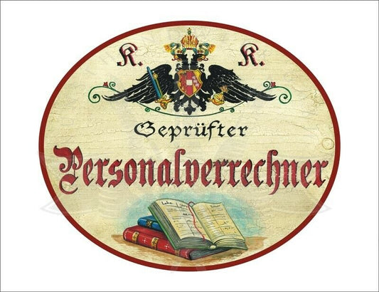KuK Nostalgie Holzschild - Geprüfter Personalverrechner - Bücher TH