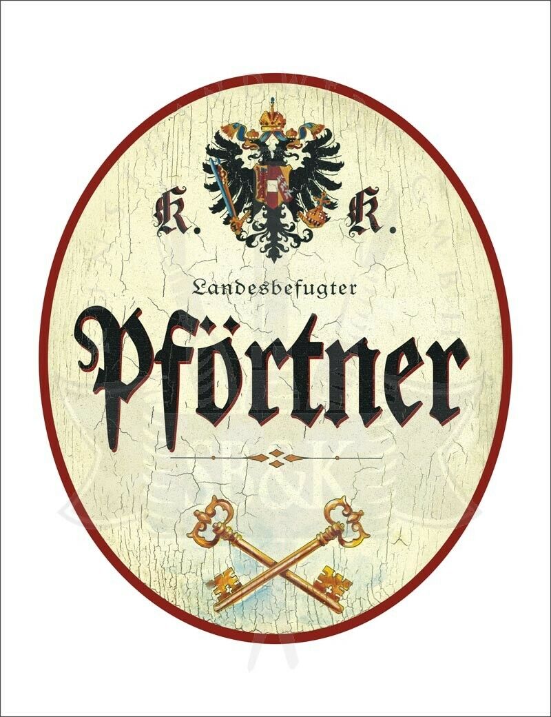 KuK Nostalgie Holzschild - Landesbefugter Pförtner - Schlüssel TH