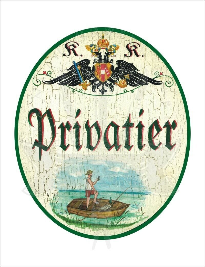KuK Nostalgie Holzschild - Privatier - Boot Angler TH