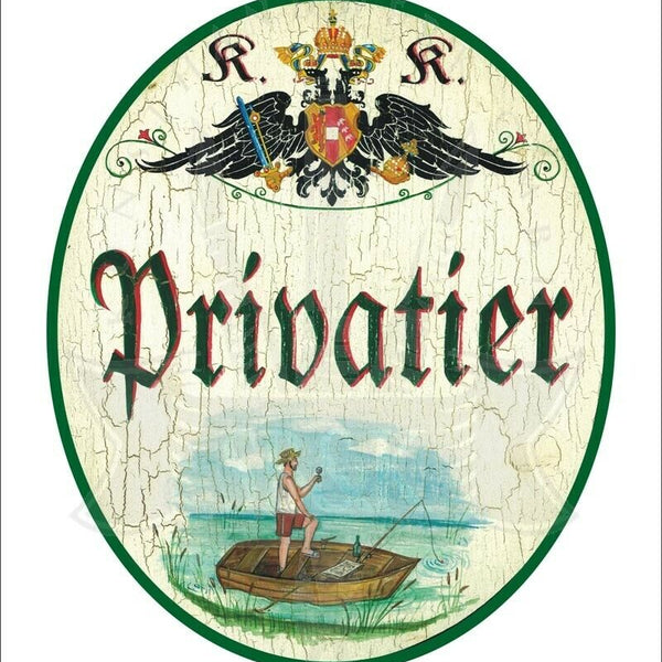 KuK Nostalgie Holzschild - Privatier - Boot Angler TH