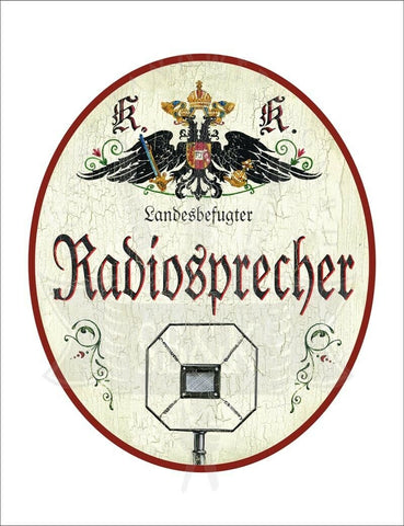 KuK Nostalgie Holzschild - Landesbefugter Radiosprecher - Mikrofon TH